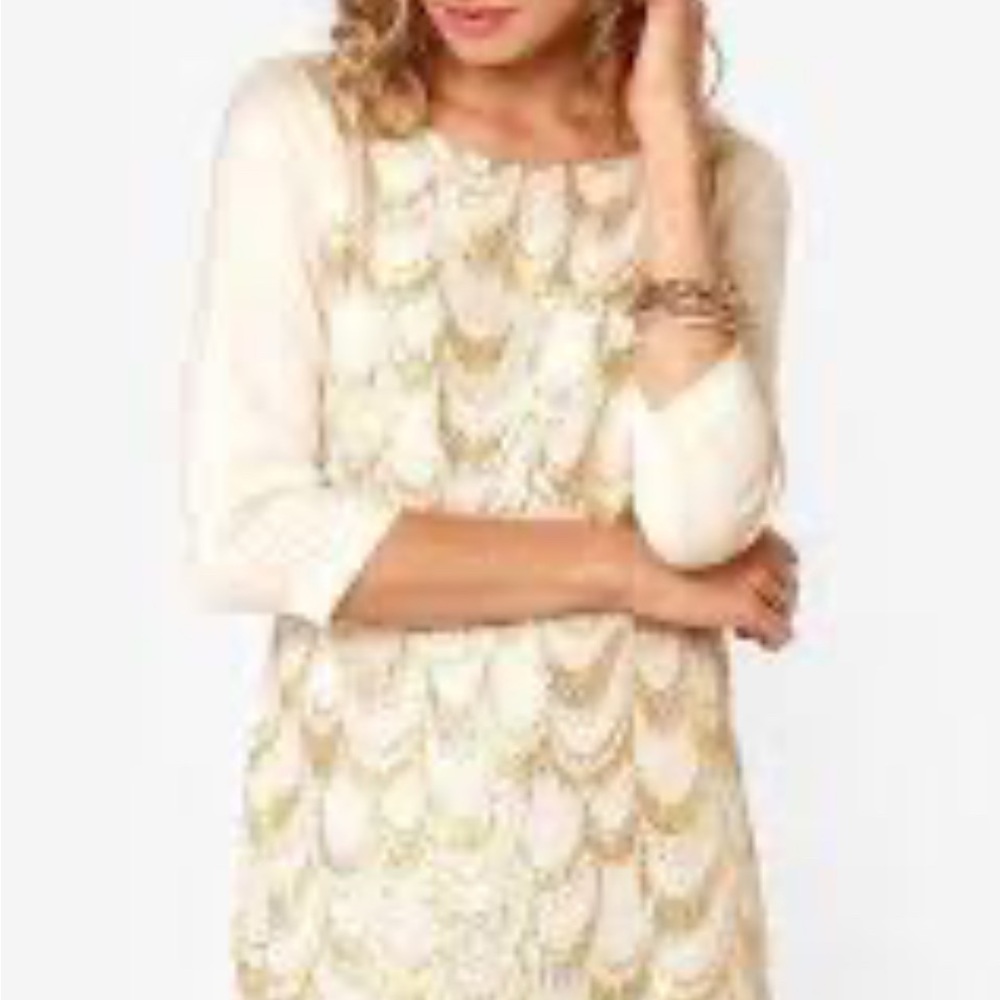 Elegant Cream and Gold Women's Dress